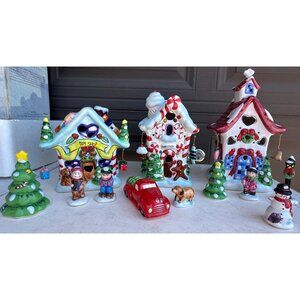 VTG Elements 12-pc. Ceramic Holiday Village Set w/3 Candelabra Bulbs (LIGHTS UP)